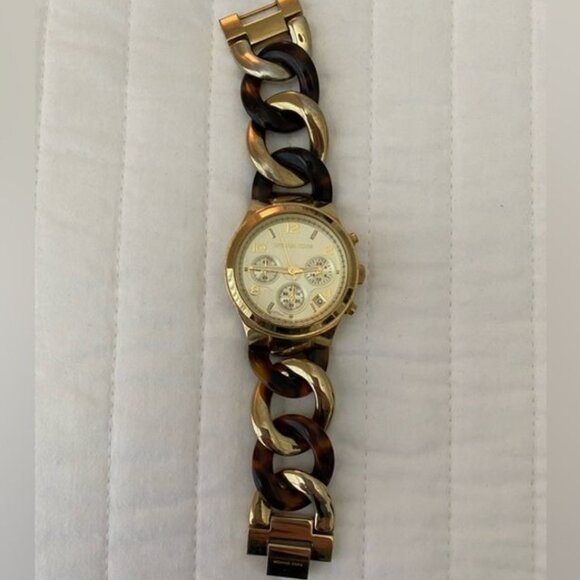 Michael Kors Tortoise & Gold Chain Link Watch - Picture 1 of 9
